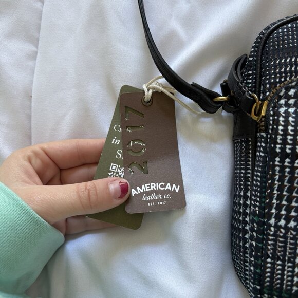 NWT American Leather Co Cleveland Mini Crossbody Bag Black White Striped MSRP 95 - Picture 3 of 8